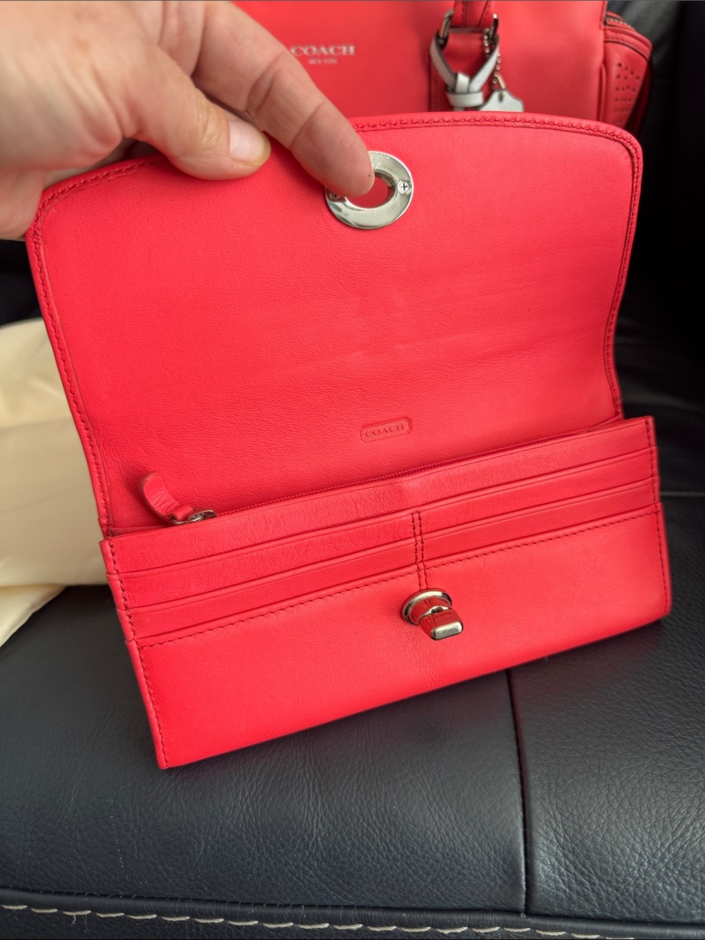 Coach Legacy Perforated Leather Candace Tote & Wallet Set- Rare Watermelon Coral - Picture 4 of 15